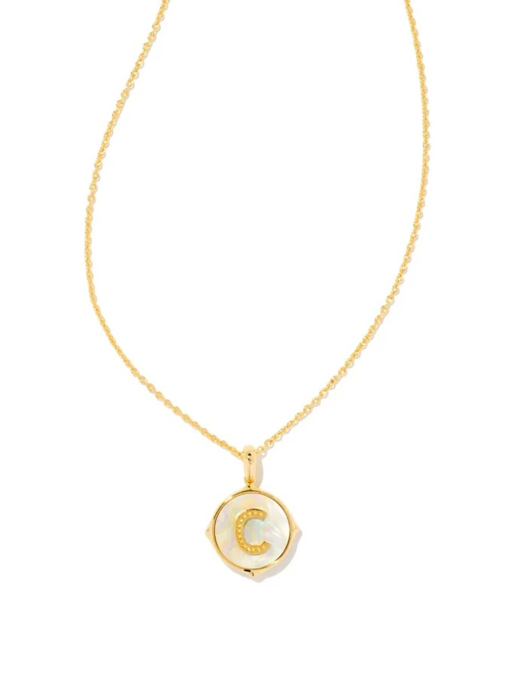 Kendra Scott Letter C Gold Disc Reversible Pendant Necklace Iridescent Abalone